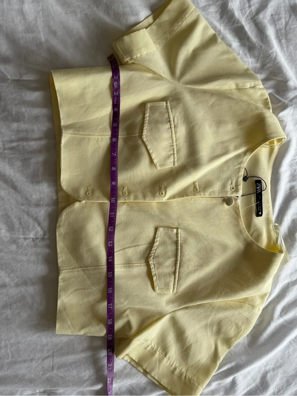 Zara Butter Yellow Linen Blend Co-Ord Set Size L NWT Button Top Mini Skirt - Picture 12 of 16
